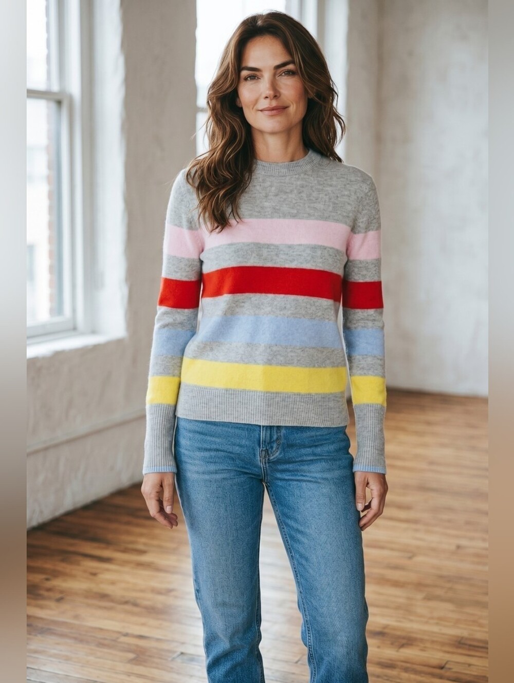 La Ligne Sweater Women's XS 100%‎ Cashmere Striped Pullover Long Sleeve Preppy
